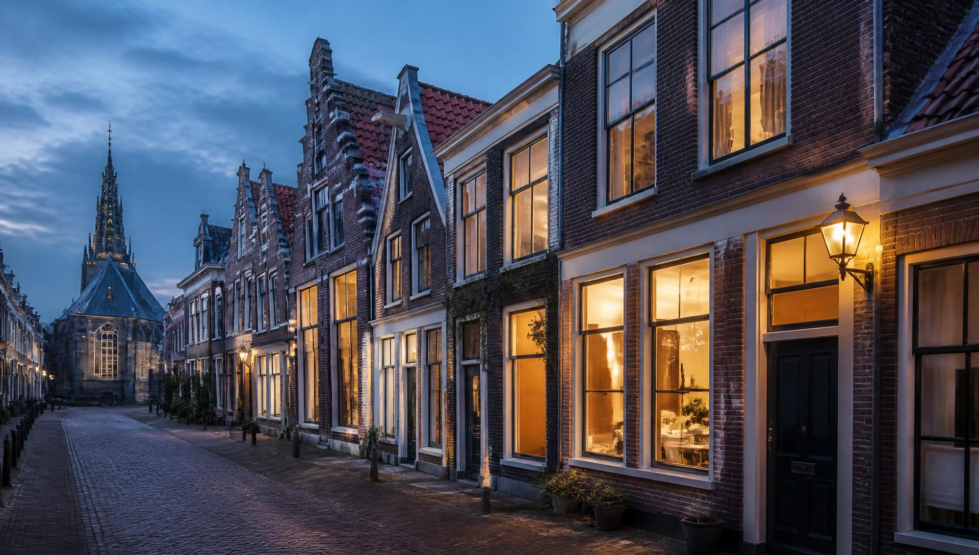 Straatbeeld in Boxmeer bij avondlicht